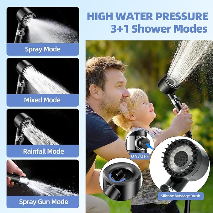 Portable Shower for Camping, Filtered Camping Shower, IPX8 Waterproof，6000mAh Rechargeable Outdoor Camp Shower Pump with LED Display, 4 Spray Modes for Hiking, Travel, Pet