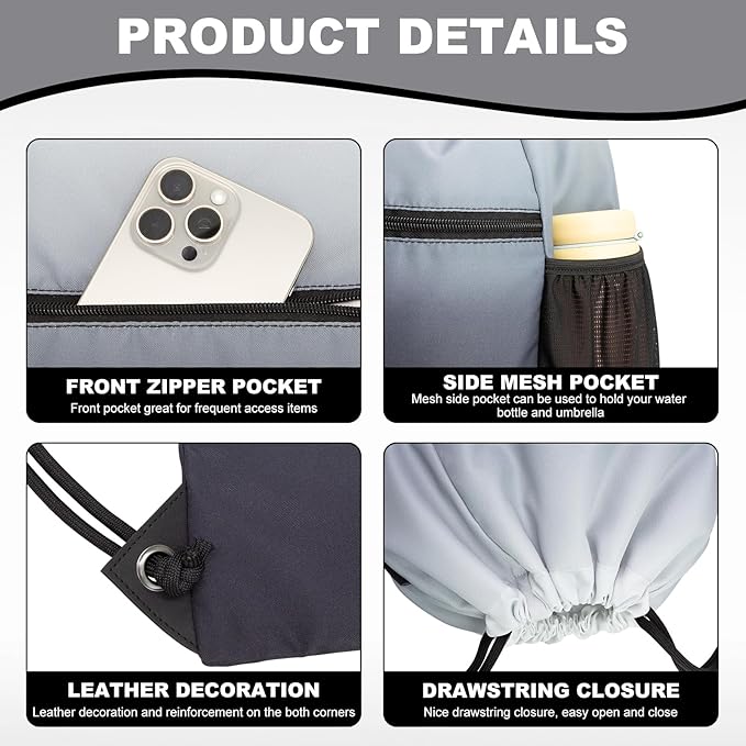 HOLYLUCK Men & Women Outdoor Sport Gym Sack Waterproof Drawstring Backpack Bag (Standard with drawstring, Gradient Black)