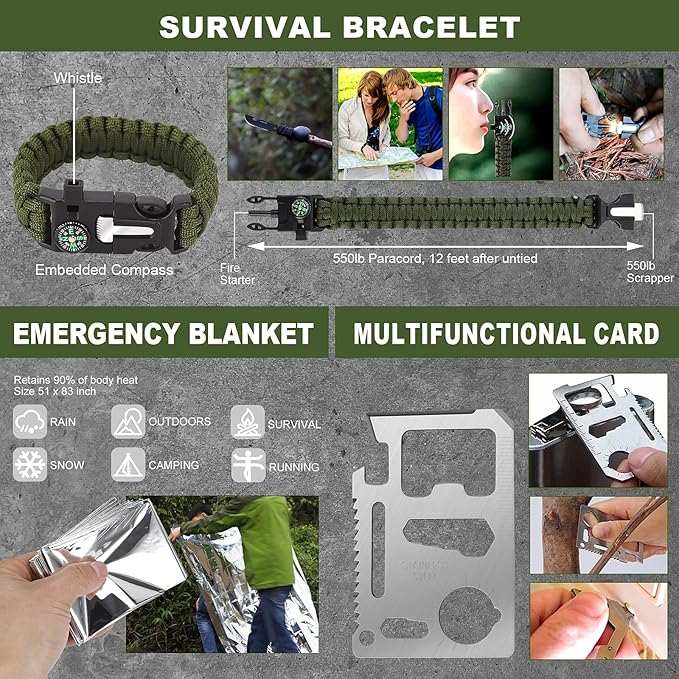 Gifts for Men Christmas Dad, Survival Kit, 150 PCS Survival Gear and Supplies Equipment with Trauma Bag, Molle Pouch Emergency Kit for Outdoor Camping, Hunting, Car, Home, Earthquake, Adventures