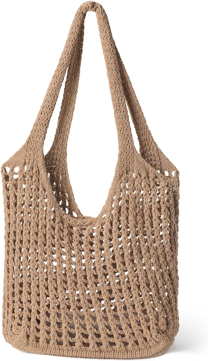 Tavaleu Crochet Tote Beach Bags for Women, Mesh Beach Tote Knit Bag, Summer Vacation Aesthetic Boho Hobo Shoulder Bag