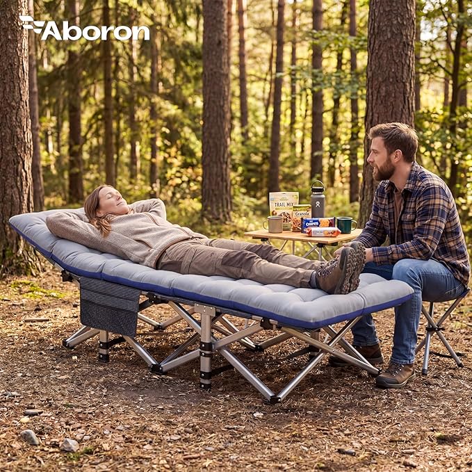 ABORON Camping Cot for Adult 28" Extra Wide, 2PK Heavy-Duty 1200D Oxford Cot for Sleeping, Portable Folding Camp Bed with Mat & Carry Bag