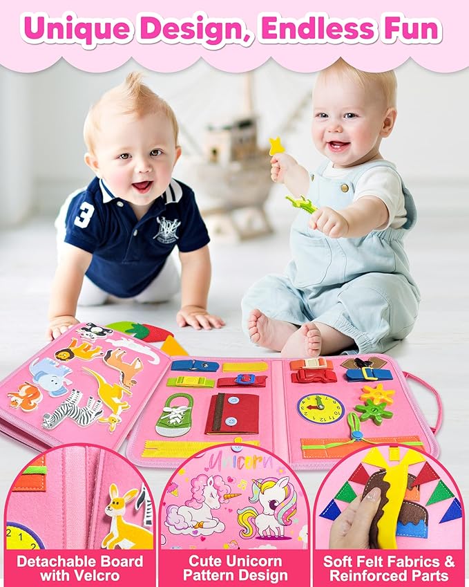 Exorany Busy Board Montessori Toys for Toddler Girl Birthday Gifts, Busy Book Sensory Learning Toys for Toddlers, Toddler Girl Airplane Car Travel Toy Educational Activities