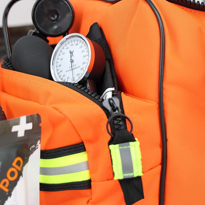 Lightning X Products Lightning X Pre-Stocked EMS/EMT Trauma Kit w/Large First Responder Bag & 256 Aid Medical Supplies - Orange