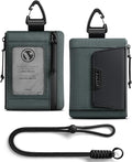 VULKIT RFID Blocking Lanyard Wallet for Men and Women, Nylon Neck Wallet with ID Window, Zipper Pouch and Keychain, Magnetic Pocket for Hiking, Fishing and Outdoor Activities, Slate Green