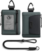 VULKIT RFID Blocking Lanyard Wallet for Men and Women, Nylon Neck Wallet with ID Window, Zipper Pouch and Keychain, Magnetic Pocket for Hiking, Fishing and Outdoor Activities, Slate Green