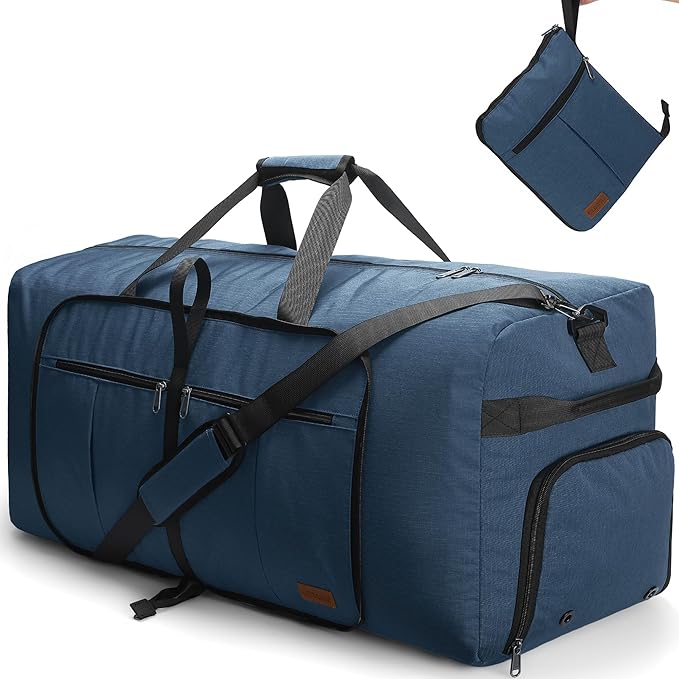 80L EXTRA LARGE Duffle Bag for Travel, 26" Foldable Travel Duffel Bag with Shoe Compartment for Men Women, Waterproof & Tear Resistant (Dark Blue, EXTRA LARGE, 80L)