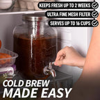 Zulay 1 Gallon/128oz Cold Brew Coffee Maker – Thick Glass Pitcher with Stainless Steel Filter, Lid & Spout – Large Mason Jar Container Dispenser - Iced Coffee & Sun Tea Brewer for Fridge – Silver
