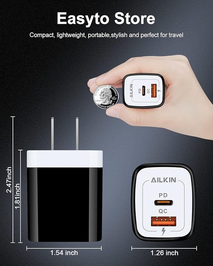 [3Pack/20W] USB C Charger Adapter, Dual-Port PD USBC Wall Charger Block for iPhone 17 Air 16e 16 Pro Max 16Pro 15, Type C Brick Power Box Quick Charge Cargador Cube Base for Samsung Galaxy S25 Ultra