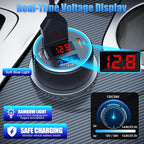 Car Charger USB C, 78W 4 Port Fast Charging Car Phone Charger Adapter, Dual USB-C & USB-A Cigarette Lighter Adapter with Voltage Display for iPhone 17 16 15 iPad Samsung Android