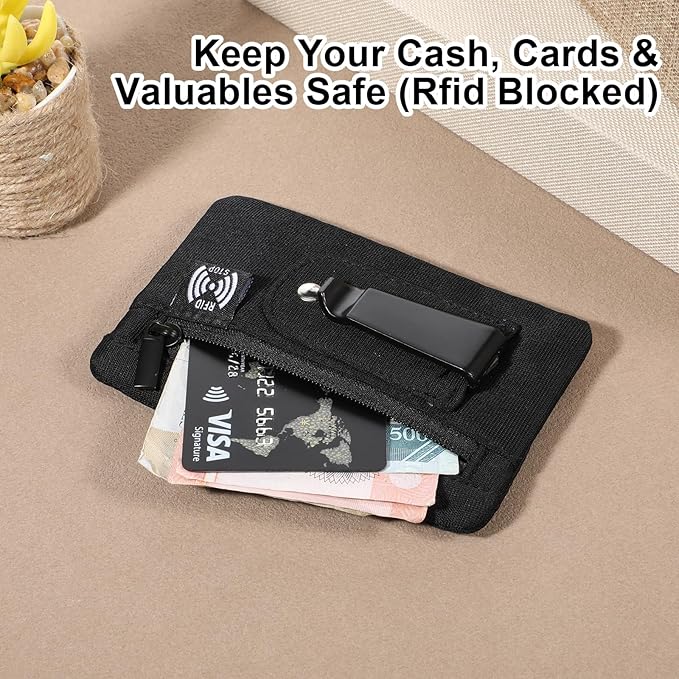 RFID Blocking Clip Stash Pocket, Ultra Thin Anti-Theft Travel Pouch, Compact Hidden Travel Belt Wallet for Cards & Cash Pickpocket Hidden Clips Stash Credit Card Holder for Everyday Carry Traveling