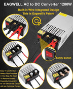 New Version 110V AC to 12V DC Converter 12V Power Supply, Universal SMPS Transformer for RV, Pump, LED Strip, CCTV, Car Stereo,Diesel Heater (1200W Power Supply)