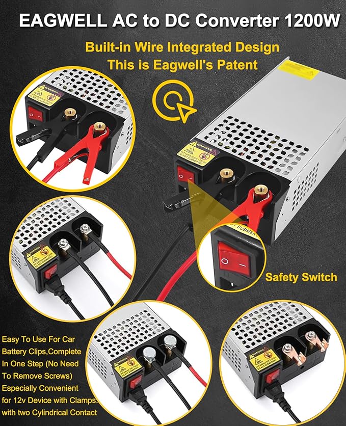New Version 110V AC to 12V DC Converter 12V Power Supply, Universal SMPS Transformer for RV, Pump, LED Strip, CCTV, Car Stereo,Diesel Heater (1200W Power Supply)
