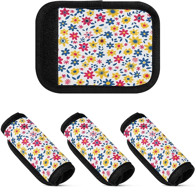 Qilmy Fresh Style Floral Fragments Luggage Handle Wrap 4Pack Luggage Identifiers Tag Comfort Handle Grips Cover for Stroller Suitcase Bag Airplane Travel Accessories1527