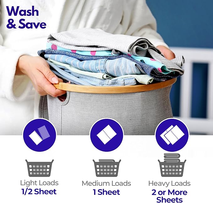 WASH & SAVE Laundry Detergent Sheets - 60 Loads / 30 Sheets | Plant-Based, Eco-Friendly, Hypoallergenic Liquidless Detergent | Perfect for Travel & Dorm - Lavender Meadow