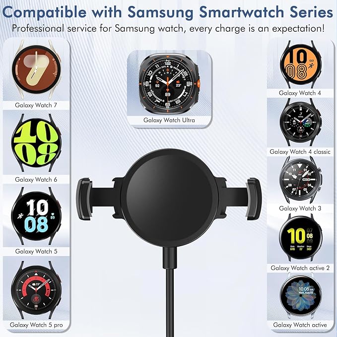 Clip on Galaxy Watch Charger, Suitable for Samsung Galaxy Watch 8/8 Classic/7/Ultra/6/6 Classic/5 Pro/5/4/4 Classic/3 Active2/1, Replace Samsung smartwatch Fast Charging Cable (6FT)