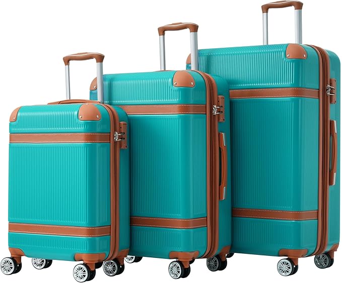 3 Piece Hardshell Luggage Sets 20"+24''+28" Expandable Hardside Luggages Spinner Suitcase with Spinner Wheels & TSA Lock,Lightweight Luggage Sets For Women Men Outdoor Travel Green