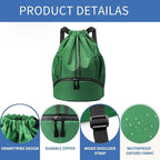 JELUTAR Drawstring Backpack Gym Bag with Shoes Compartment for Soccer, Basketball, Swim, Water-Resistant String Backpack Beach Cinch for Women Men, Dark Green, Medium