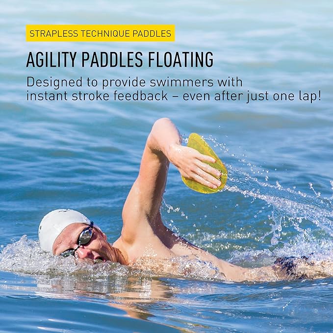 FINIS Agility Floating Swim Paddles - Strapless Design for Stroke Technique - Instant Feedback