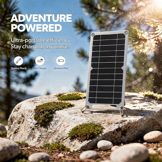 Solar Panel Charger for Cell Phones, 6W Portable & Flexible, Outdoor USB Charger, 11.8 X 5.7 X 1.2 in, Carabiners Included for Camping & Hiking Activities