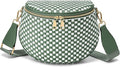 Trendy Woven Checkered Crossbody Bum Bag for Women，PU Leather Checkered Purse Fanny Packs Belt Bag (Woven Bum Bag - Bean Green White)