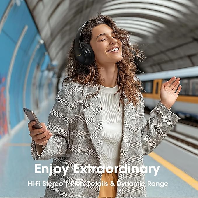 YUMONDEAR Bluetooth Headphones Over Ear, 80 Hrs Playtime Wireless Headphones with ENC Mic, Deep Bass EQ, Foldable Comfort for Travel, Gym & Commuting, Stocking Stuffers