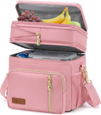 MIYCOO Lunch Bag & Lunch Box for Women Men Double Deck - Leakproof Insulated Soft Large Adult Lunch Cooler Bag for Work, Beach, Picnic, Camping, Travel (Pink,15L)