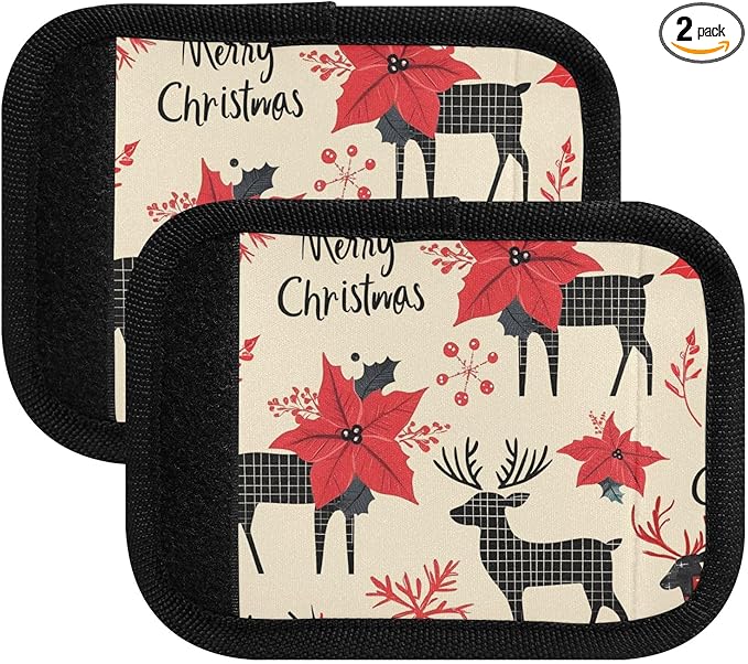 Christmas Reindeer Beige Luggage Handle Wrap for Suitcase Luggage Tags Handle Covers Identifiers Soft Decorations Travel Accessories 2 Pack