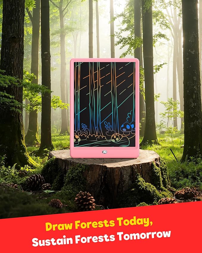 TEKFUN LCD Writing Tablet for Kids, 10-inch Coloring Drawing Pad, Mess Free Doodle Board, Airplane Travel Toys for Boys and Toddlers, Road Trip Essentials, Gifts for 3 4 5 6 7 8 Year Old Girls (Pink)