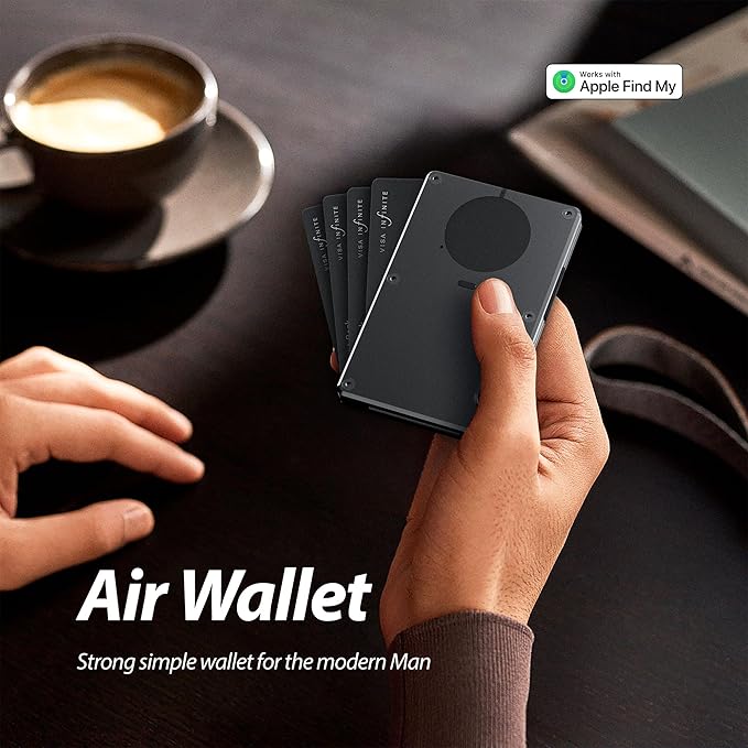 Air Wallet,Minimalist Wallet With Built In Airtag Chip, Rfid Blocking Credit Card Holder,Slim Wallet For Men,Compatible With Apple Find My Ios Only,Detachable Money Clip (Minimalist, Black)