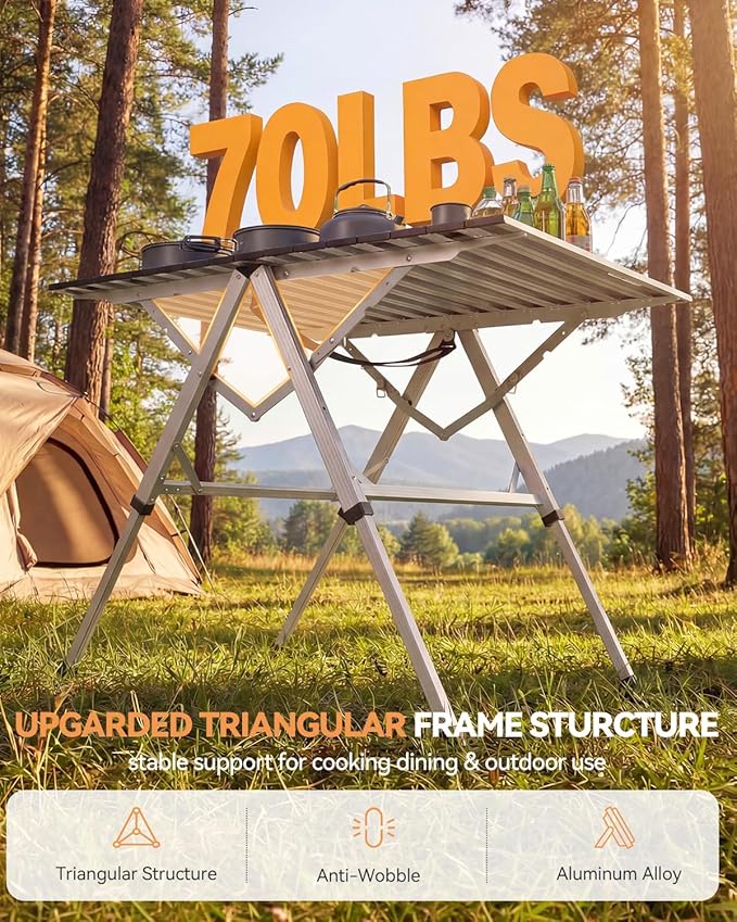 Sportneer Camping Table Folding Table, Bi-Fold Portable with Fast Open Design, Adjustable Height 16.5-27.6", 35.4"x23.6" Lightweight Aluminum Tabletop, Handle & Shoulder Strap for Outdoor Picnic