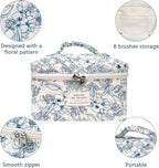Gosect Large Makeup Bag, Cute Cosmetic Bag for Women Girls, Floral Coquette Aesthetic Toiletry Bag, Travel Make Up Organizer Bag (Navy Blue)