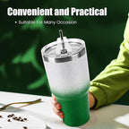 D·S 30 oz Tumbler Christmas Green Glitter Gradient Cup Stainless Steel Double Wall Vacuum Insulated Mug with Straw and Lid, Cleaning Brush for Cold and Hot Beverages