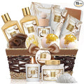 Mother's Day Gifts Basket for Women, 15pcs Vanilla Coconut Bath Set with Shower Gel, Bubble Bath, Diffuser Oil, Scented Candle, Skin Care Kit Birthday Gift for Women