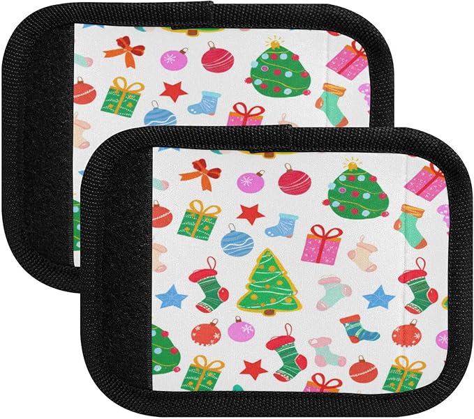 4 Pack Christmas Pattern Luggage Handle Wrap, Detachable Luggage Tag, Neoprene Suitcase Wrap with Comfort Grip & Bright Identifier for Suitcase, Travel Bag, Sports Bag