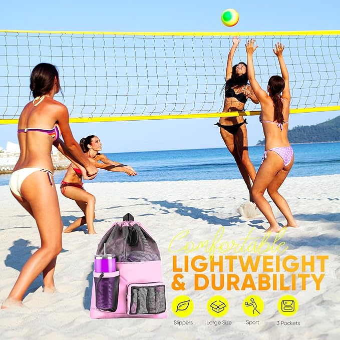 HOHOM Swim Mesh Beach Bag, Waterproof Gym Bags for Women and Men, Large Pool Bag Swimming Gear Drawstring Backpack