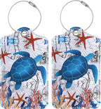 Luggage Tags for Suitcases, 2 Pack Cute PU Leather Luggage Tag TSA Approved with Stainless Steel Loop and Address Card Baggage Tag for Travel&Cruise Ships&Shipping Sea Turtle, by Chelmon