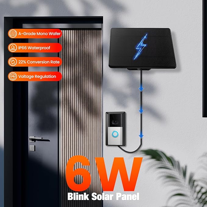 Solar Charger Only Compatible with Battery Doorbell (Type-C Port) Waterproof Continuously Solar Panel, Adjustable Panel