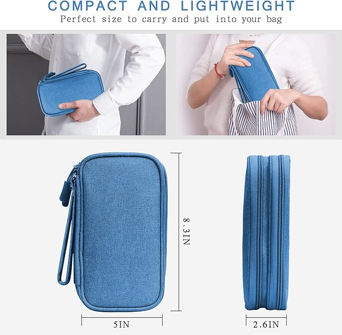Skycase Electronic Organizer Travel Case - Waterproof Travel Cord Pouches for Organization, Cable Organizer, All-in-One Double Layers Storage Bag for Accessories, Charger, Cable, Blue - Large