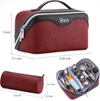 BOYATU Travel Makeup Bag Organizer Cosmetic Bag: 3 Pcs Set Make up Bags for Women with Handle - Waterproof Vegan Leather Toiletry Bags Travel Essentials Pouch with Compartments (A-04-Red)