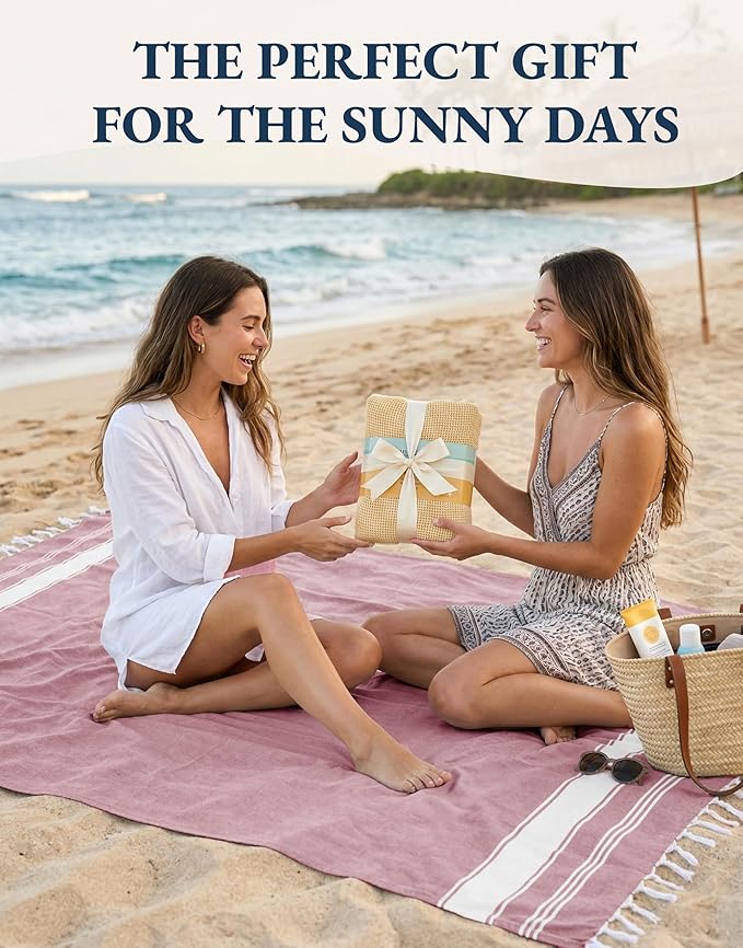 LANE LINEN Beach Towel Set of 4, Turkish Beach Towel Set, Pre-Washed Pool Towels, Quick Dry Travel Beach Towel, Extra Large Beach Towels Oversized, 39"x71" - Cashmere Rose