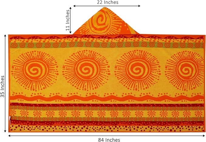 COTTON CRAFT Hooded Beach Towel - Oversized XXL 35x84 Towel with Hood for Adults - The Big Kahuna 7 Foot Extra Large Beach Blanket Towel - Big & Tall Soft 100% Cotton Velour - Sunshine Orange Yellow