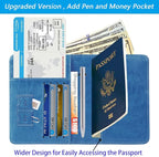 Passport Holder With Luggage Tag Travel Essentials Passport Cover Wallet RFID Blocking Leather Case International Must Haves Travel Accessories Women Men(115#Blue)