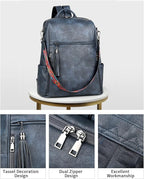 FADEON Leather Laptop Backpack for Women Designer 15.6 inch PU Laptop Bag, Ladies Travel Computer Work Backpack Blue