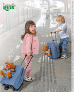 【Upgraded】Toddler Luggage for Boys w Removable Dinosaur Toy | Side & Inner Pockets, Reflective Logo, Name Tag | Kids Rolling Backpack | Travel & Birthday Gifts for 3 4 5 6 Year Old