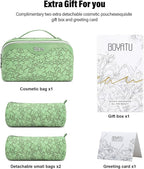BOYATU Travel Makeup Bag Cosmetic Bags for Women: Large Capacity 3 Pcs Set Make up Bag with Compartments - Waterproof Vegan Leather Toiletry Organizer Bags with Handle (Z-65Light Green)