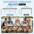 KingCamp Large Folding Camping Table Aluminum Roll Up Table Oversized Camp Table Stable Portable Outdoor Folding Table for Picnic Camping BBQ Backyard Party, 57.4''×31.4'' 6-8 Person,Support 176lbs
