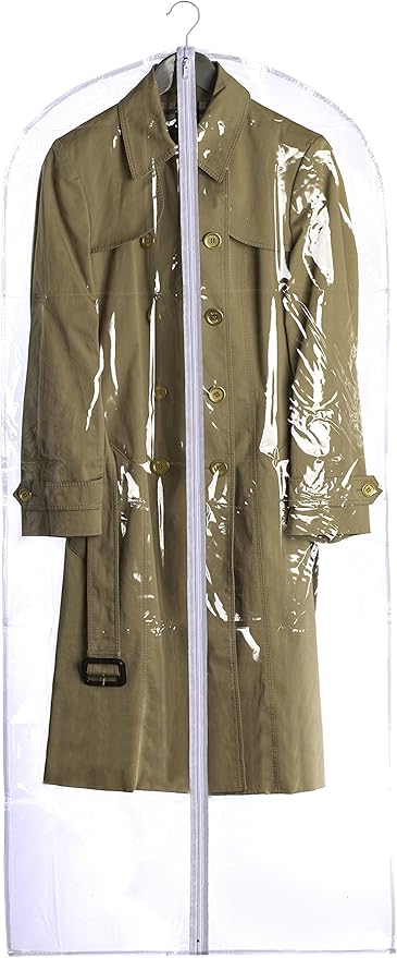 Handy Laundry Clear Vinyl Garment Bag - Protect Your Clothing While Traveling and Dust Free While Hanging in Your Closet. Ideal for Coats, Suits, Dresses or Gowns - Set of 2 (24 X 54 Inches)
