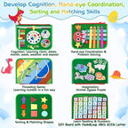 Esjay Toddler Busy Board Montessori Toys for Boys and Girls, Sensory Book Educational Activities for Learning Fine Motor Skills, Birthday Gifts Toddlers, Travel Toys for Airplane Car, Green Dinosaur