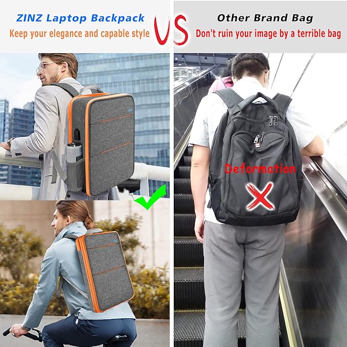 ZINZ Slim & Expandable Laptop Backpack Water Resistant Backpack Travel Backpack Compatible with MacBook Air/Pro/Neo 13-14 inch, XPS 13/14, Surface 13.5" and Most 13-14 Notebooks，G01OG01