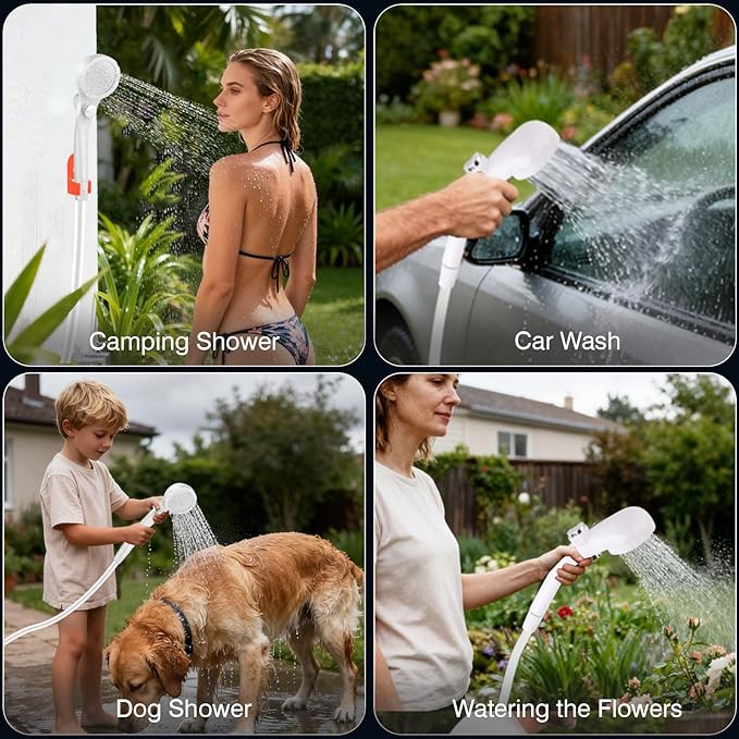 Portable Shower for Camping,7800mAh Rechargeable Camping Shower Pump,IPX8 Waterproof Outdoor Shower with LED Display and 3 Spray Modes for Hiking,Travel, Pet, Car Wash,RV Life